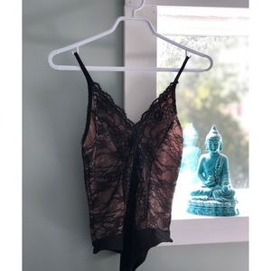 Black and Nude Lace Bodysuit